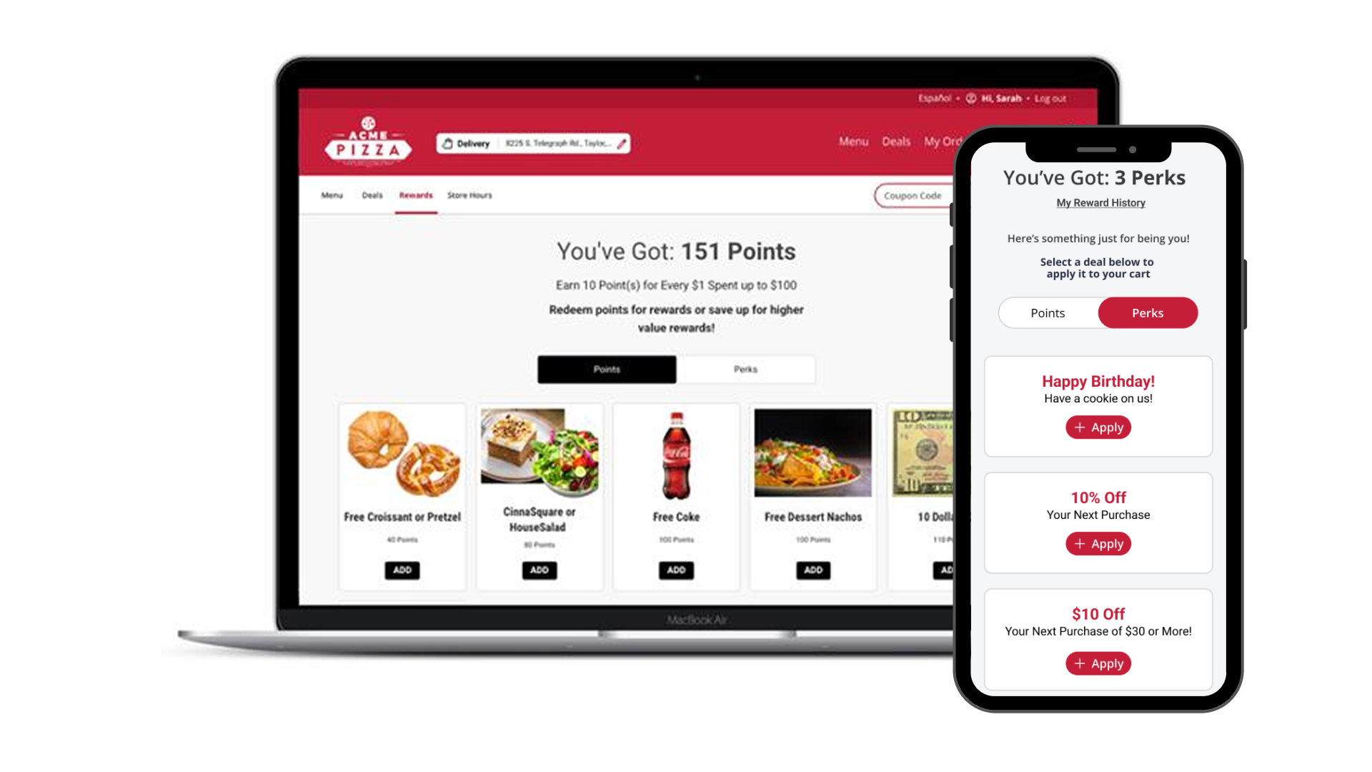 Restaurant loyalty program progress bar showing guest near a reward. 